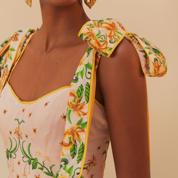 Pink Botanical Beauty Shoulder Bow Midi Dress - Picture 2 of 4